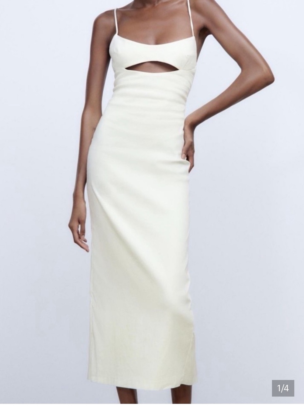 Zara white linen blend cut out midi dress strappy large